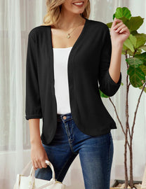 Cozy Casual Open-Front Knit Cardigan With Elastic Cuffs