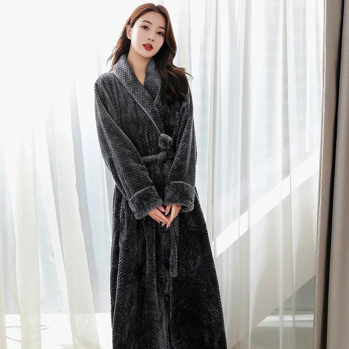 Cozy Fleece Bathrobe With Belt And Shawl Collar