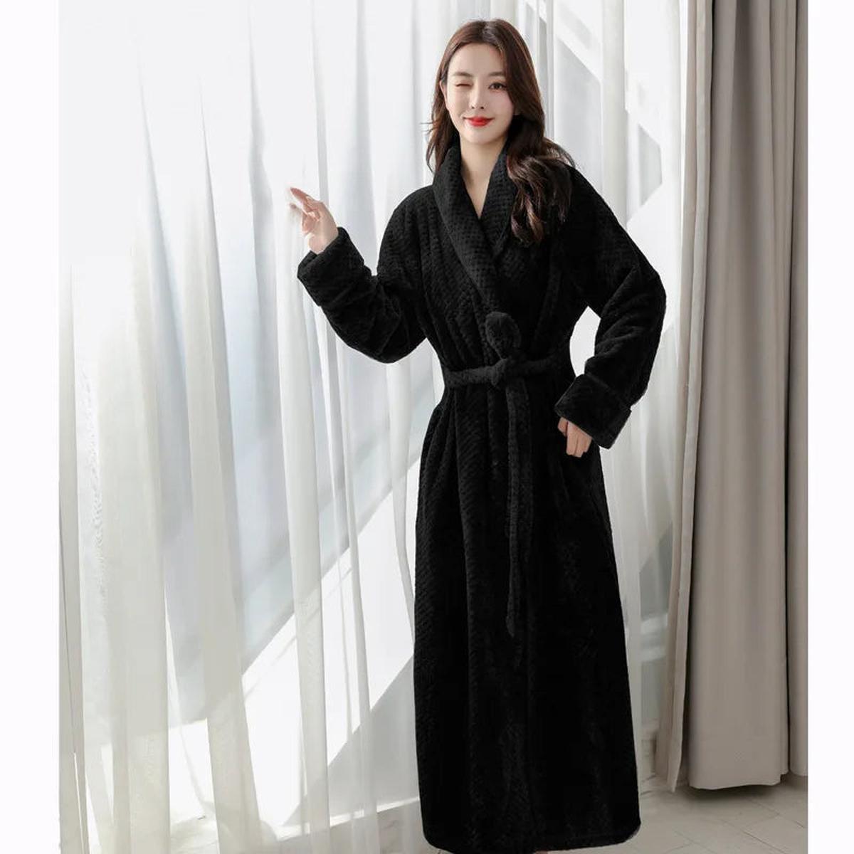 Cozy Fleece Bathrobe With Belt And Shawl Collar