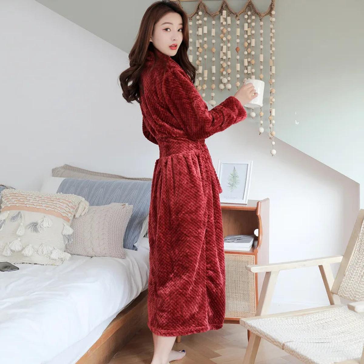 Cozy Fleece Bathrobe With Belt And Shawl Collar
