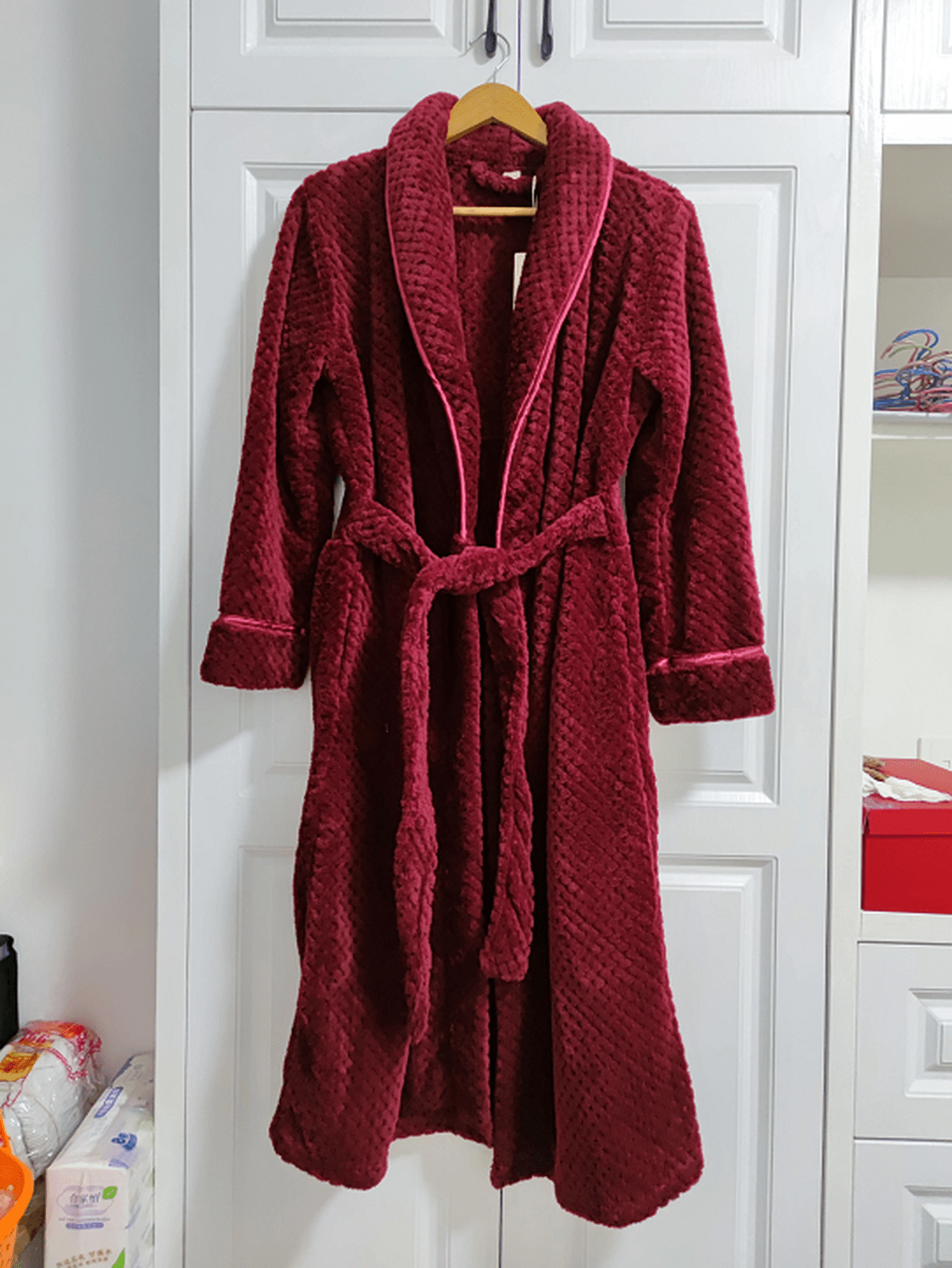 Cozy Fleece Bathrobe With Belt And Shawl Collar