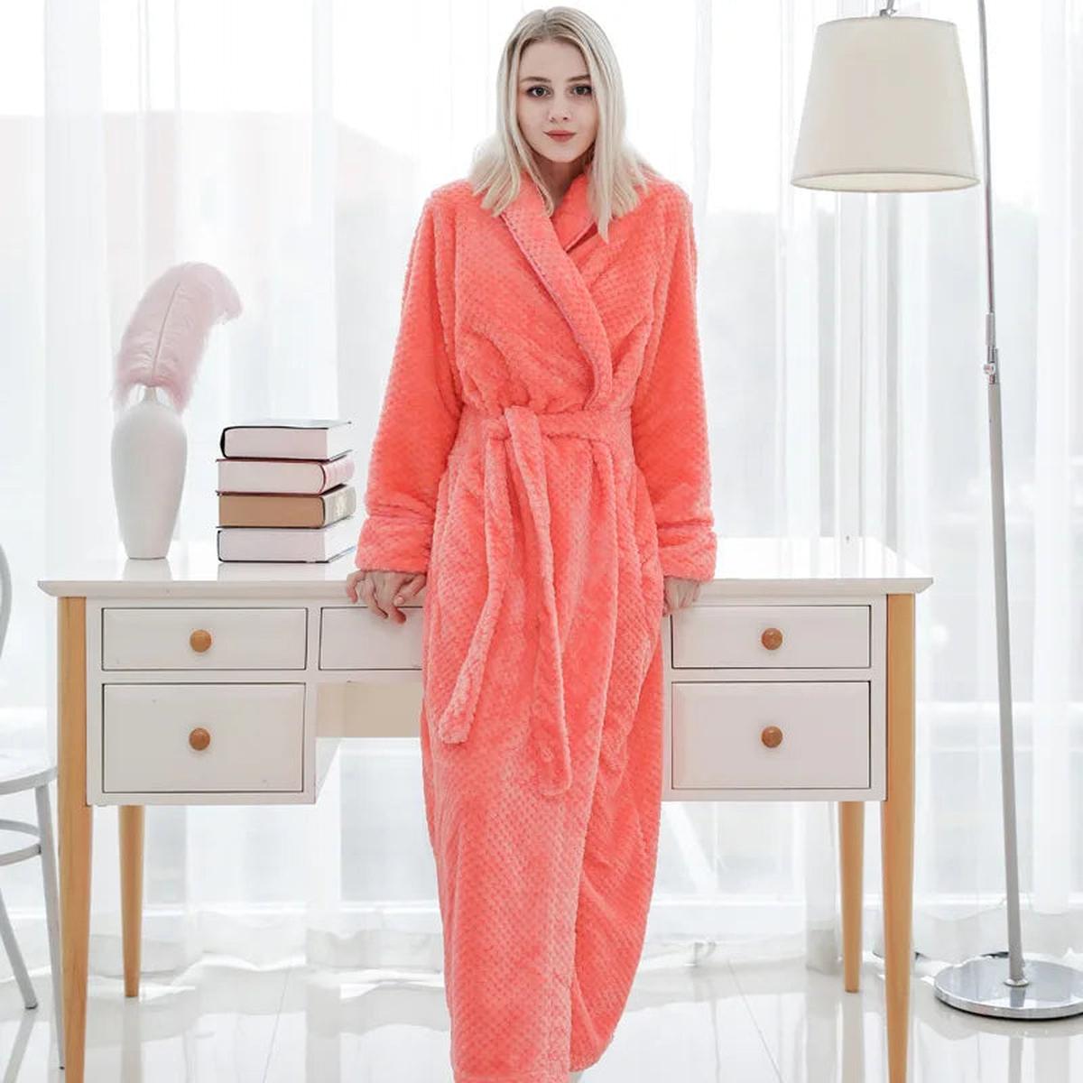 Cozy Fleece Bathrobe With Belt And Shawl Collar