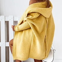 Cozy Hooded Oversized Cardigan With Batwing Sleeves