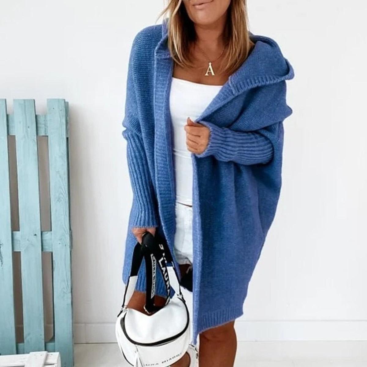 Cozy Hooded Oversized Cardigan With Batwing Sleeves