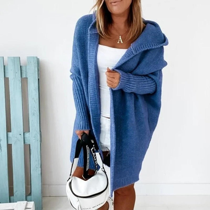 Cozy Hooded Oversized Cardigan With Batwing Sleeves