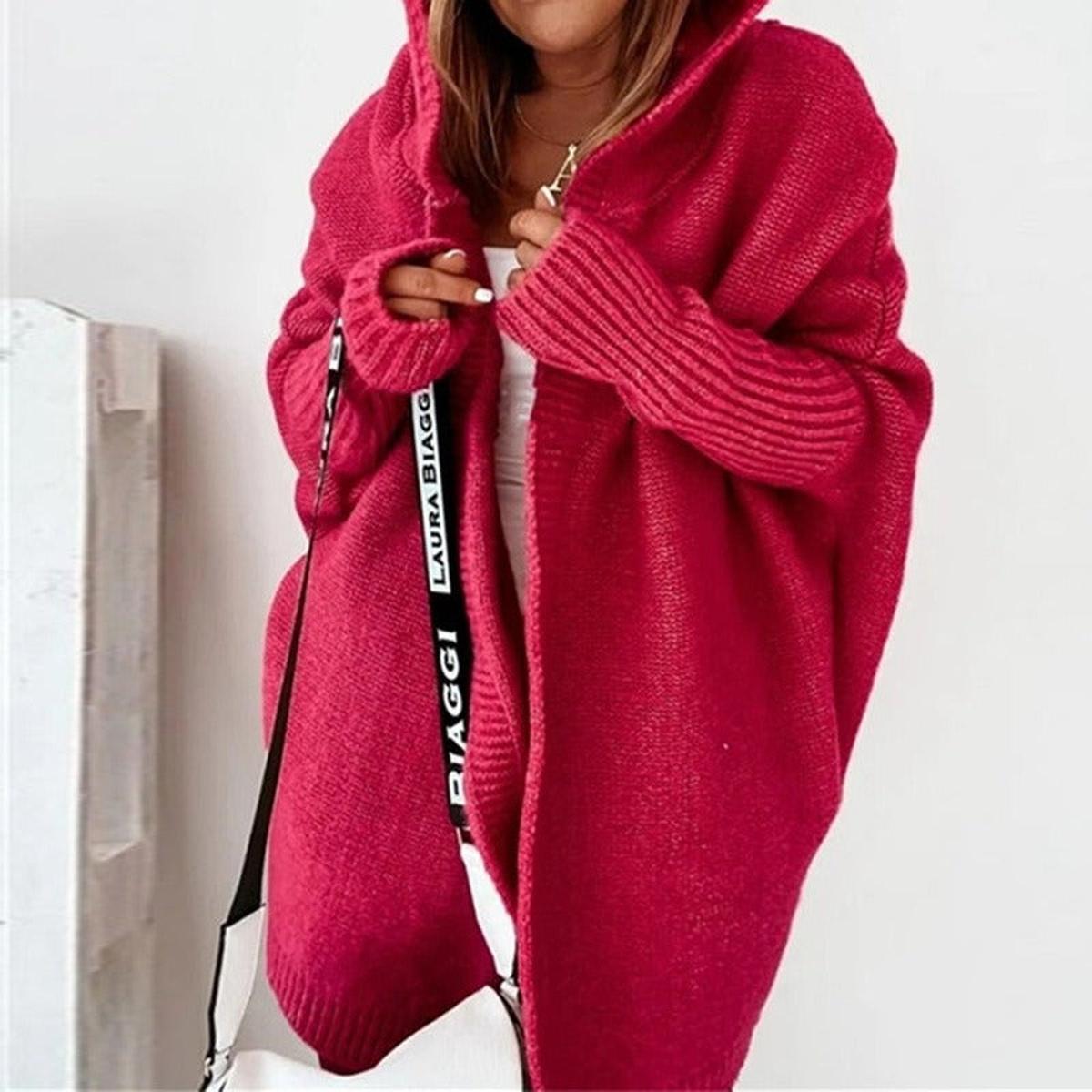 Cozy Hooded Oversized Cardigan With Batwing Sleeves
