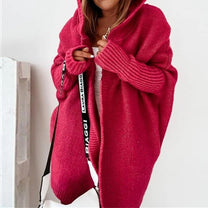Cozy Hooded Oversized Cardigan With Batwing Sleeves