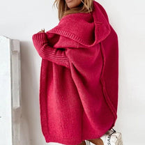 Cozy Hooded Oversized Cardigan With Batwing Sleeves