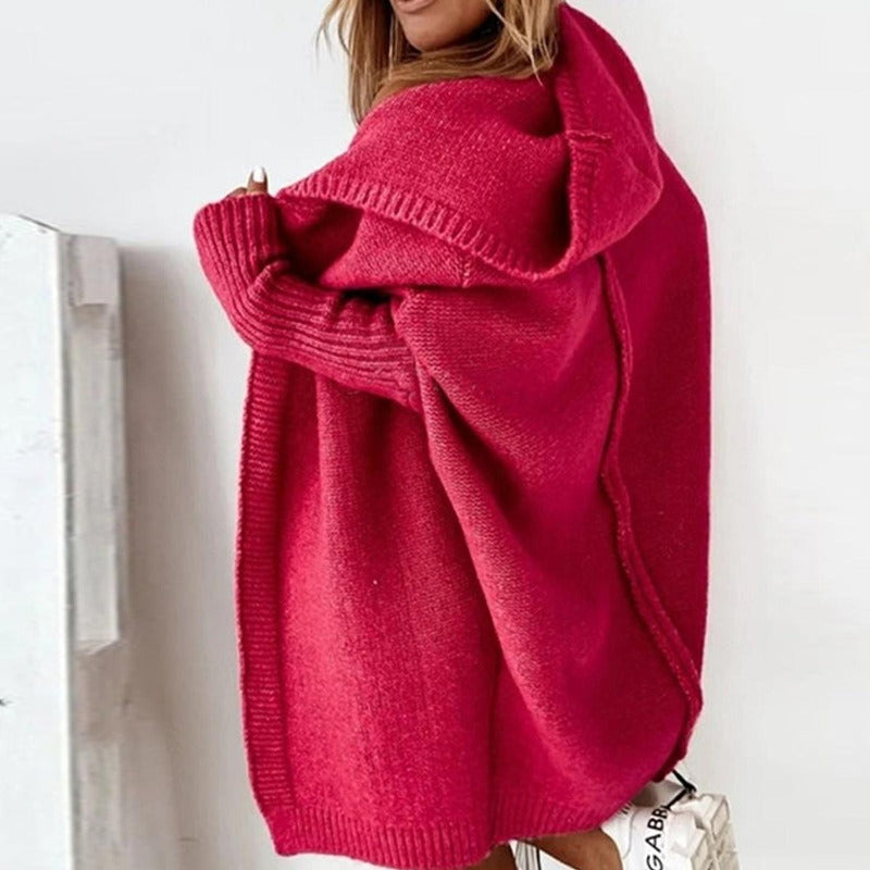 Cozy Hooded Oversized Cardigan With Batwing Sleeves