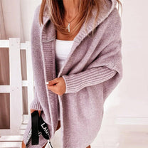 Cozy Hooded Oversized Cardigan With Batwing Sleeves
