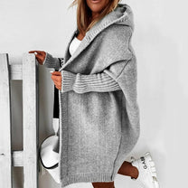 Cozy Hooded Oversized Cardigan With Batwing Sleeves