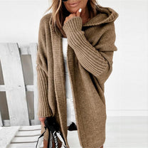 Cozy Hooded Oversized Cardigan With Batwing Sleeves