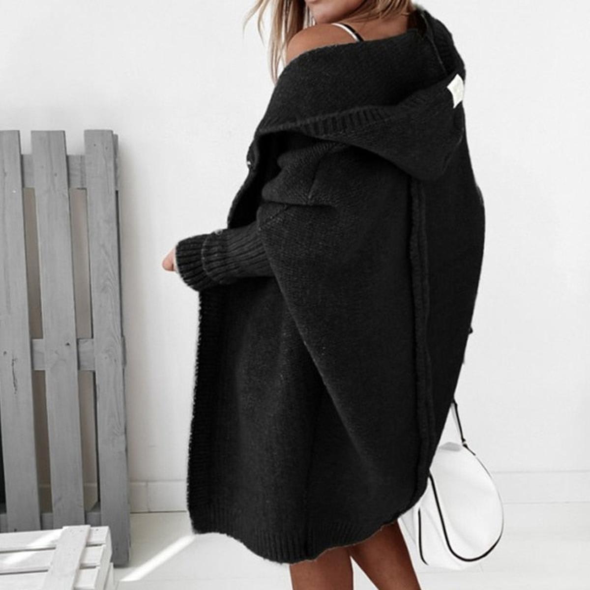 Cozy Hooded Oversized Cardigan With Batwing Sleeves