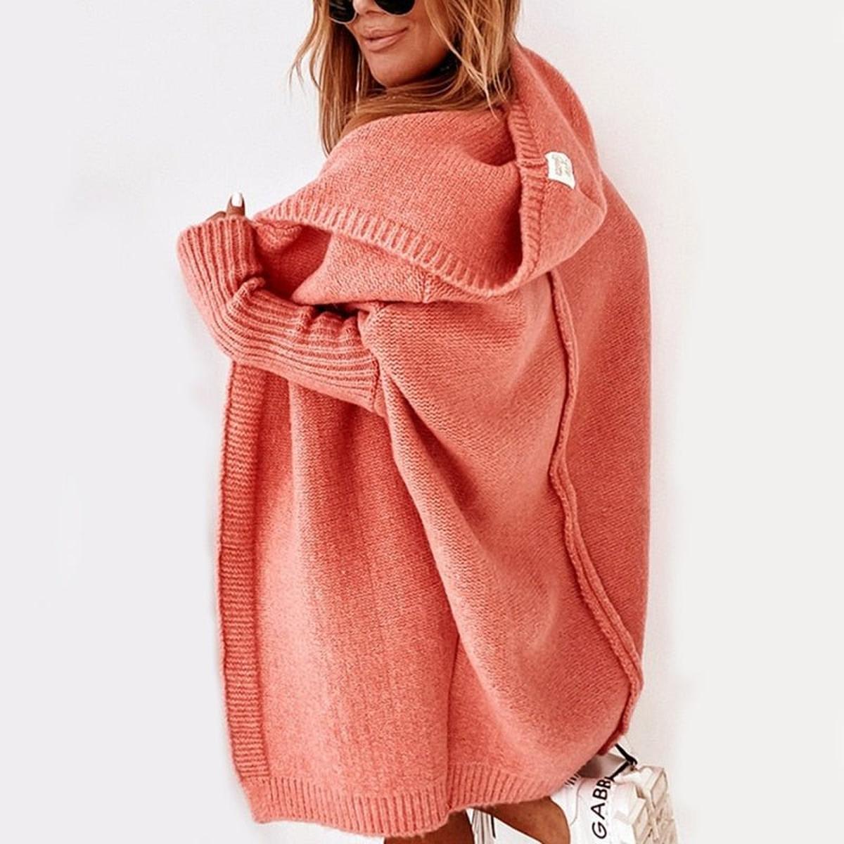 Cozy Hooded Oversized Cardigan With Batwing Sleeves