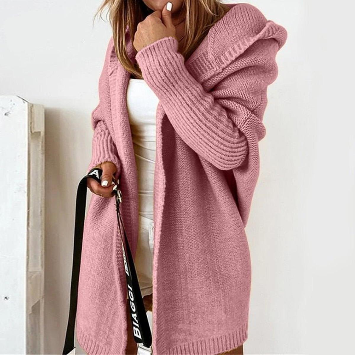 Cozy Hooded Oversized Cardigan With Batwing Sleeves
