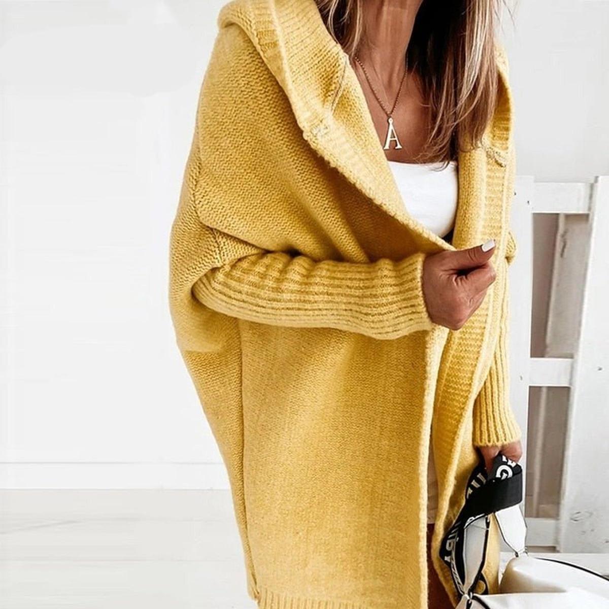 Cozy Hooded Oversized Cardigan With Batwing Sleeves