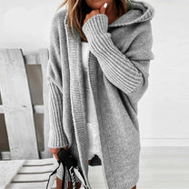 Cozy Hooded Oversized Cardigan With Batwing Sleeves