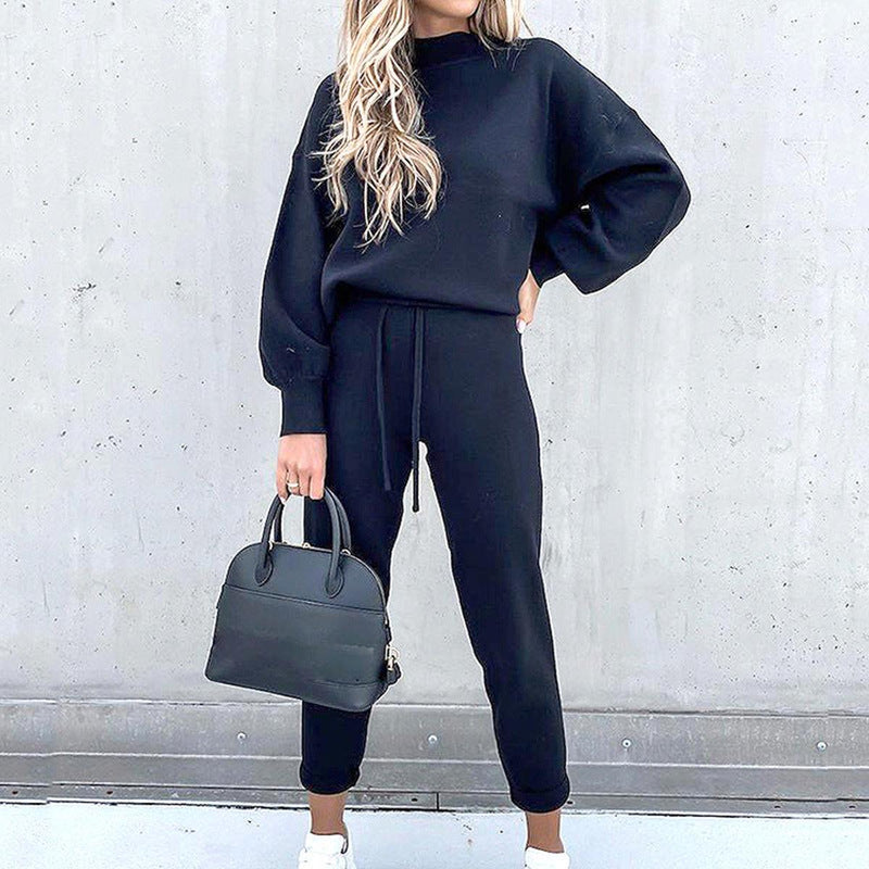 Cozy Loungewear Set With Turtleneck And High-Waist Pants