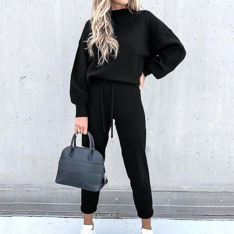 Cozy Loungewear Set With Turtleneck And High-Waist Pants