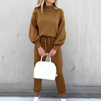 Cozy Loungewear Set With Turtleneck And High-Waist Pants
