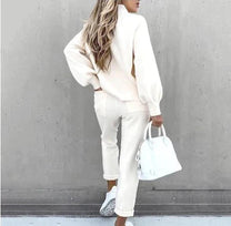 Cozy Loungewear Set With Turtleneck And High-Waist Pants