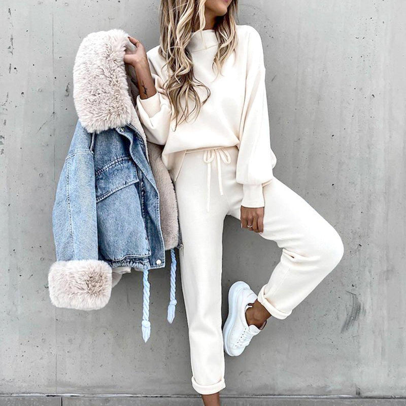 Cozy Loungewear Set With Turtleneck And High-Waist Pants