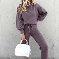 Cozy Loungewear Set With Turtleneck And High-Waist Pants