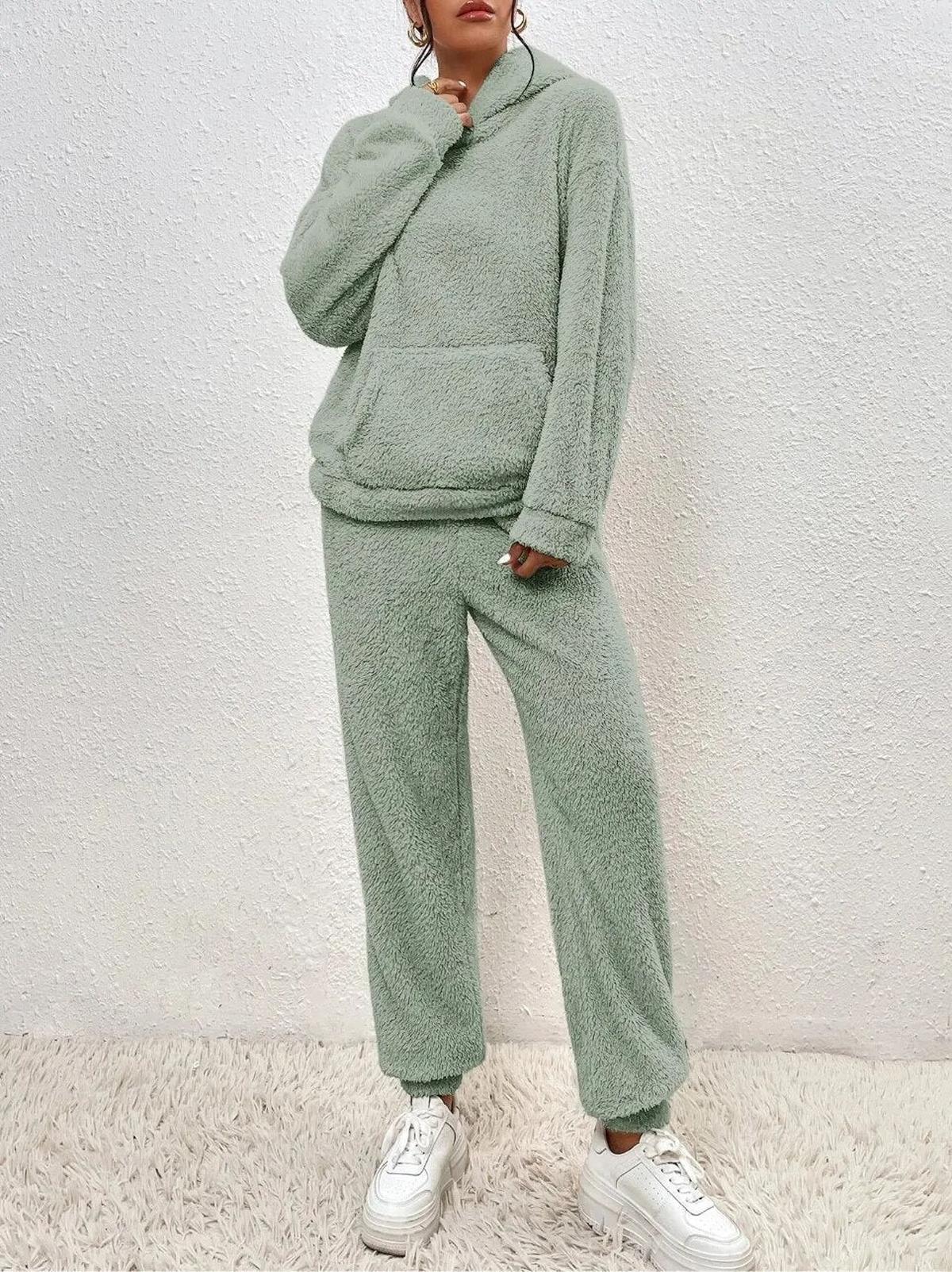 Cozy Teddy Loungewear Set With Hoodie And Pants