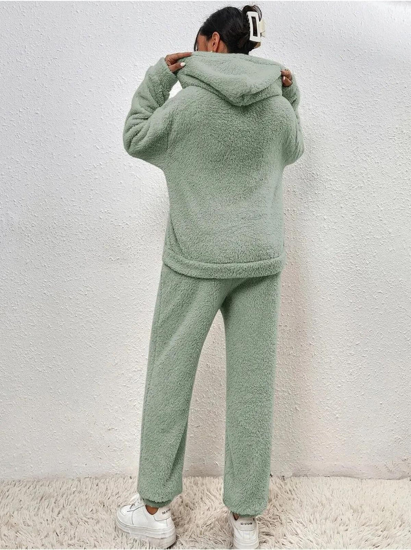 Cozy Teddy Loungewear Set With Hoodie And Pants