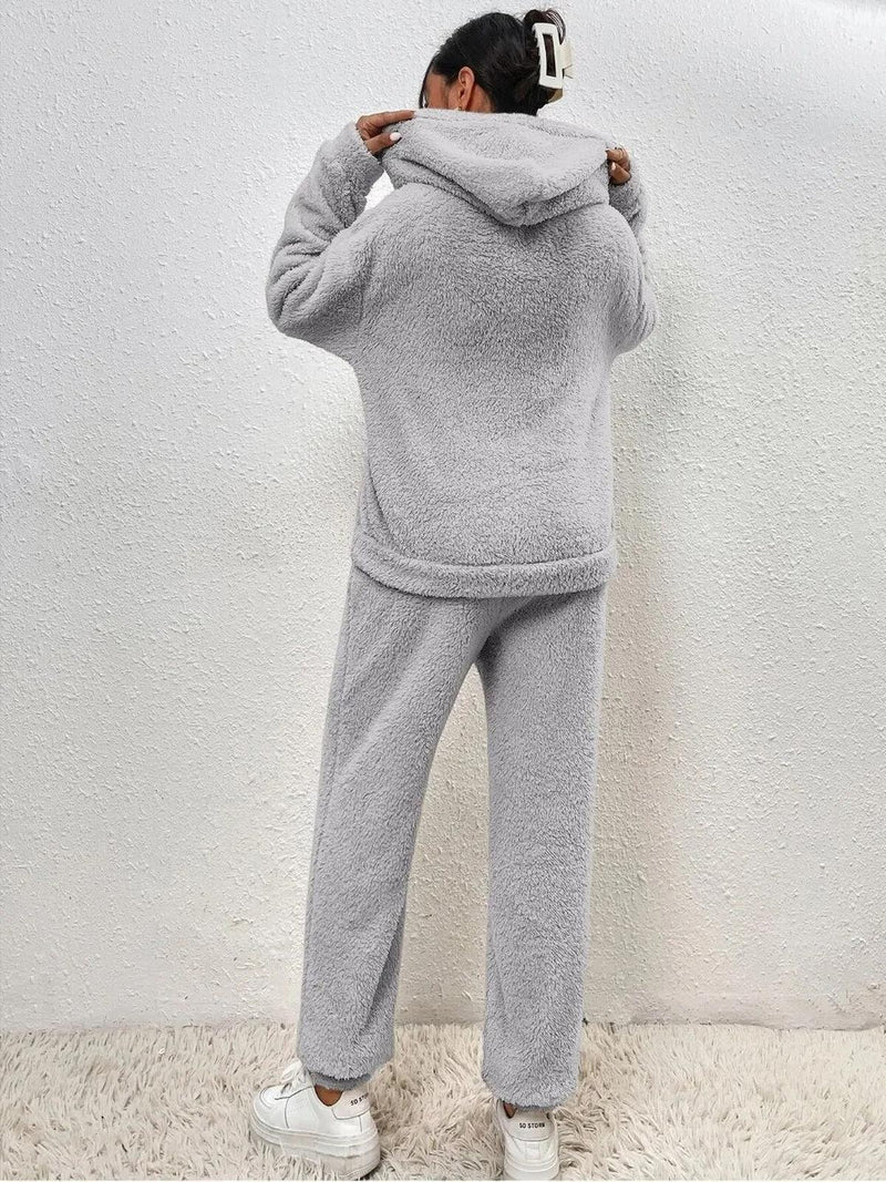 Cozy Teddy Loungewear Set With Hoodie And Pants