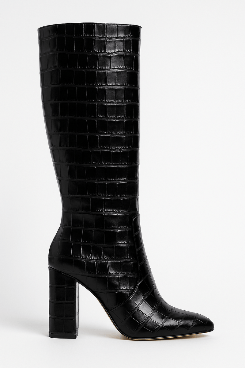 Croc-Embossed Knee-High Boots