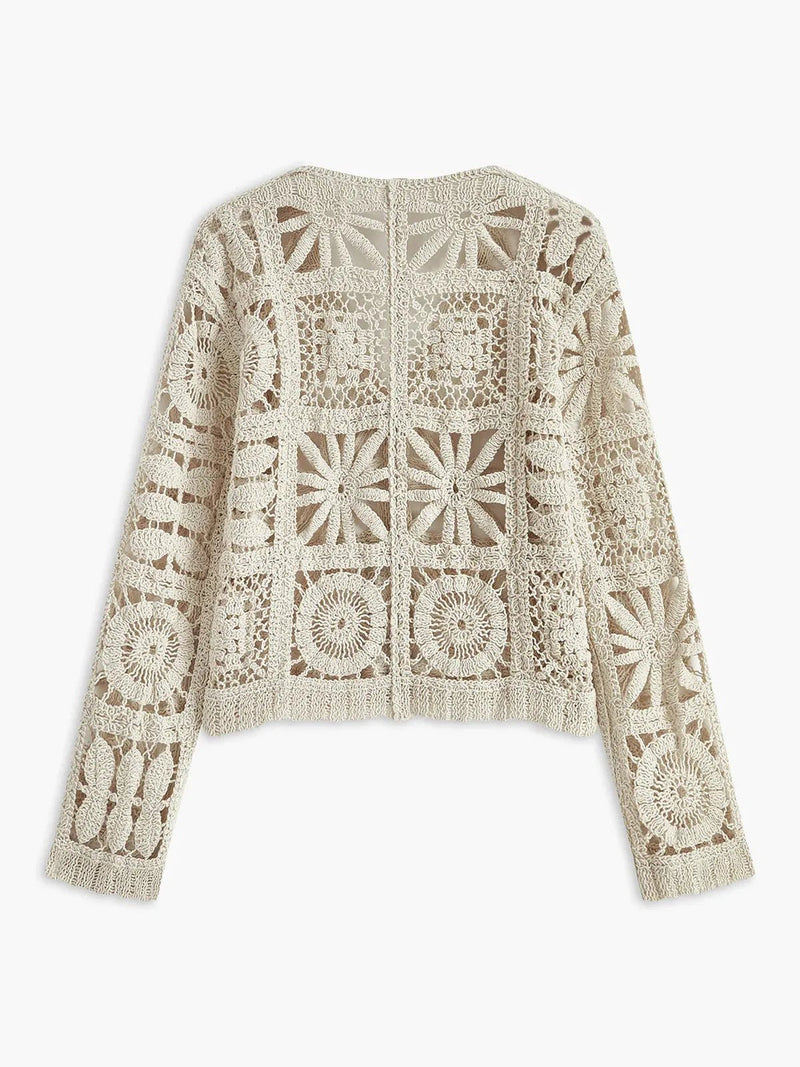 Crochet Square Pattern Knit Cardigan