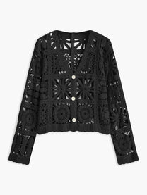 Crochet Square Pattern Knit Cardigan
