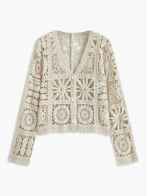 Crochet Square Pattern Knit Cardigan
