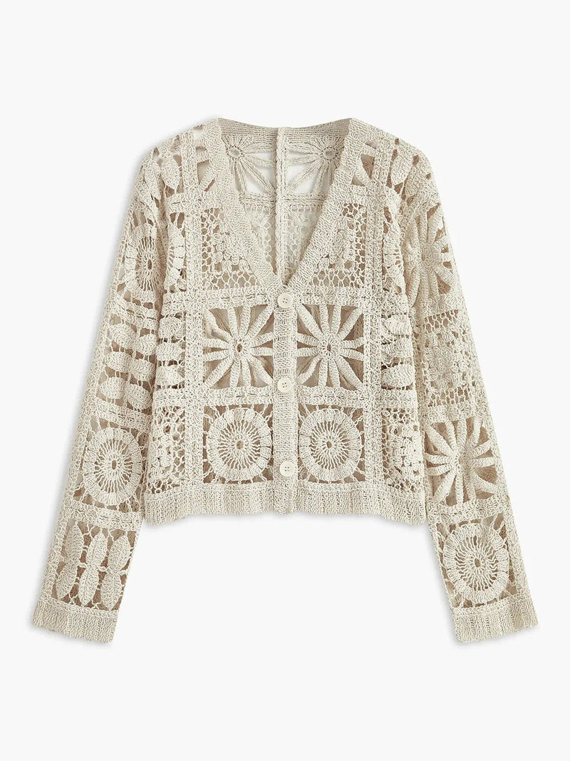 Crochet Square Pattern Knit Cardigan