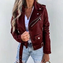 Cropped PU Leather Biker Jacket With Asymmetrical Zip