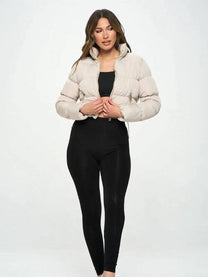 Cropped Quilted Puffer Jacket For Women