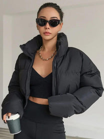Cropped Quilted Puffer Jacket For Women