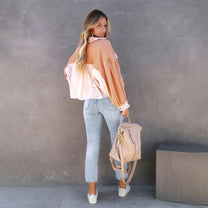 Cropped Waffle Knit Button Jacket For Women