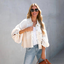 Cropped Waffle Knit Button Jacket For Women