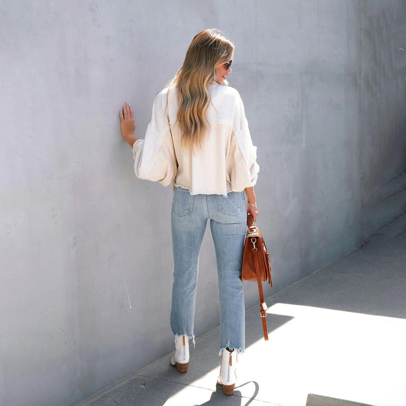 Cropped Waffle Knit Button Jacket For Women