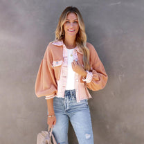 Cropped Waffle Knit Button Jacket For Women
