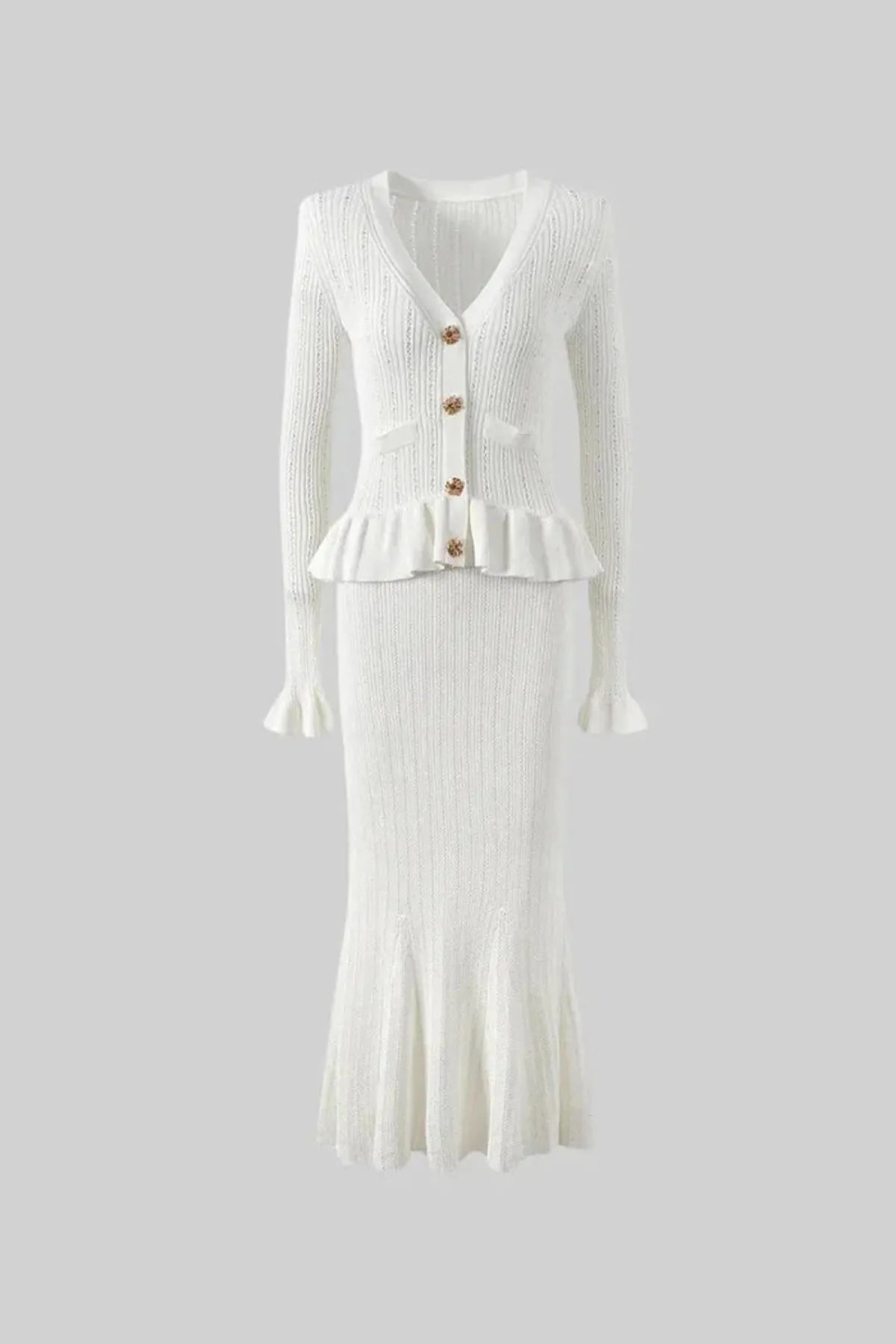 Crystal Buttoned Two-Piece Vest &amp; Skirt Set