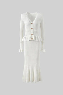 Crystal Buttoned Two-Piece Vest &amp; Skirt Set