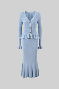 Crystal Buttoned Two-Piece Vest &amp; Skirt Set