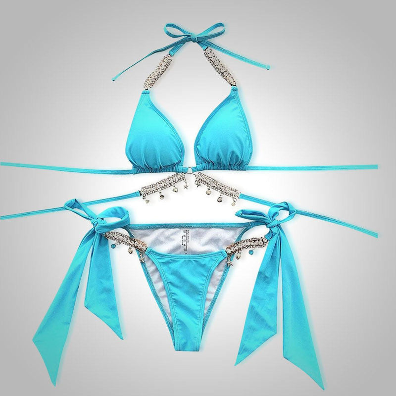 Crystal Diamond Embellished Bikini With Adjustable Straps