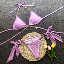Crystal Diamond Embellished Bikini With Adjustable Straps