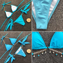 Crystal Diamond Embellished Bikini With Adjustable Straps