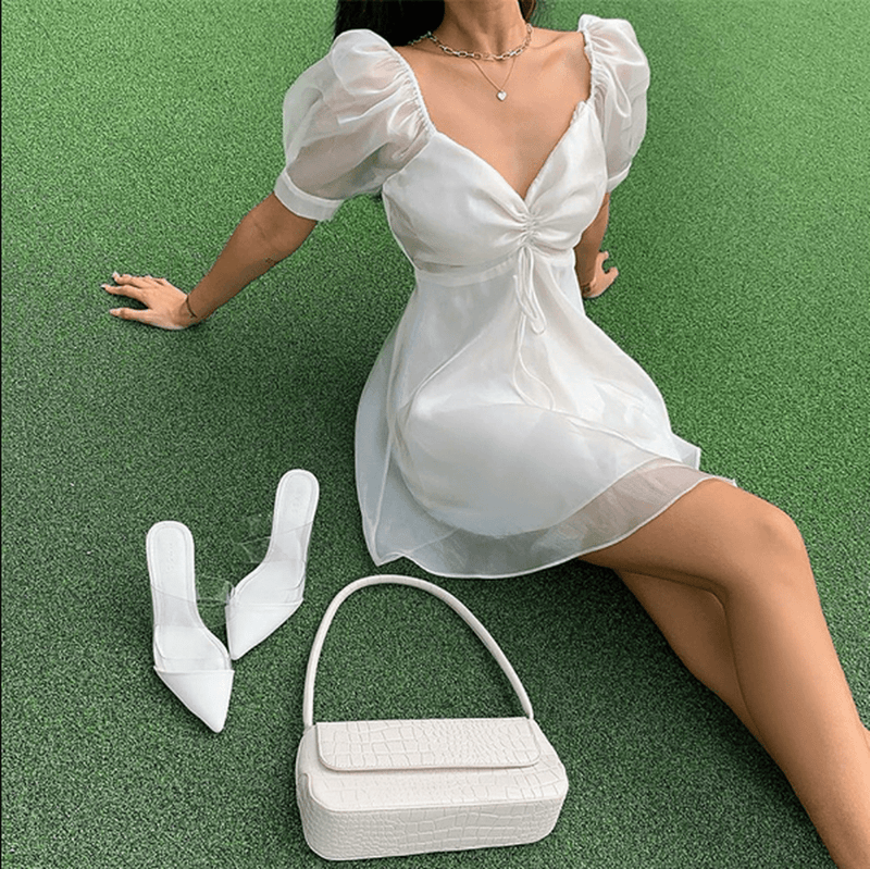 Crystal White Elegant Dress With Embellishments