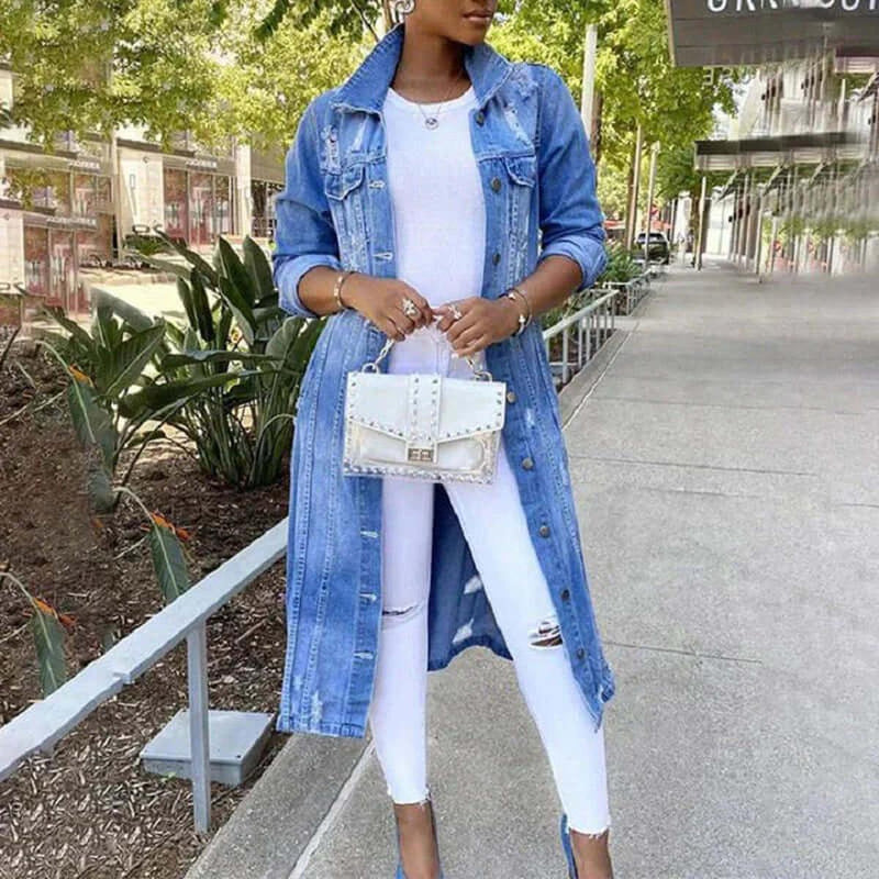 Denim Full-Length Trench Coat